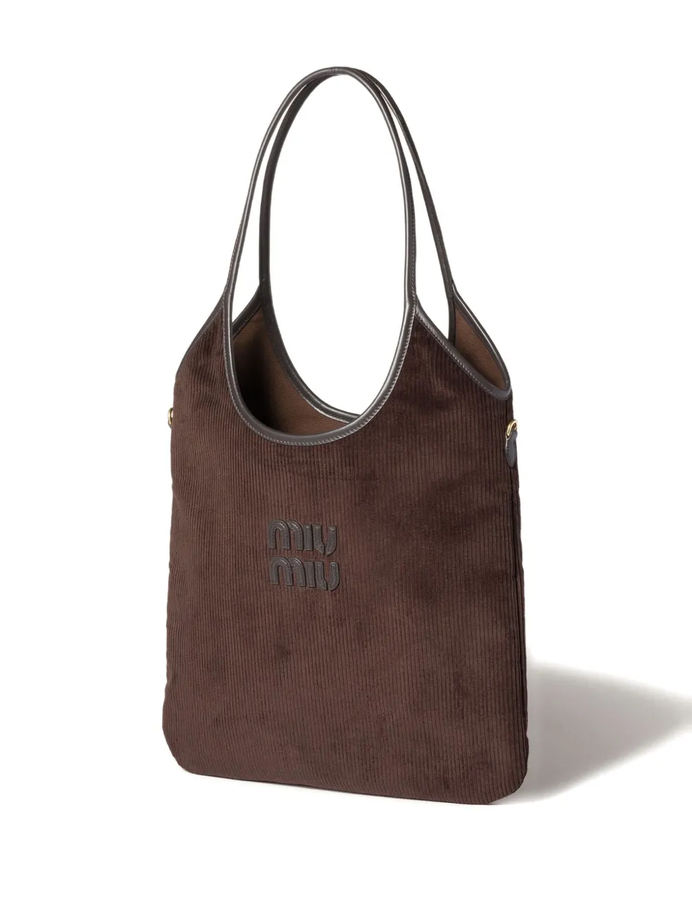 Miu Miu Ivy Corduroy-logo Shoulder Bag In Brown