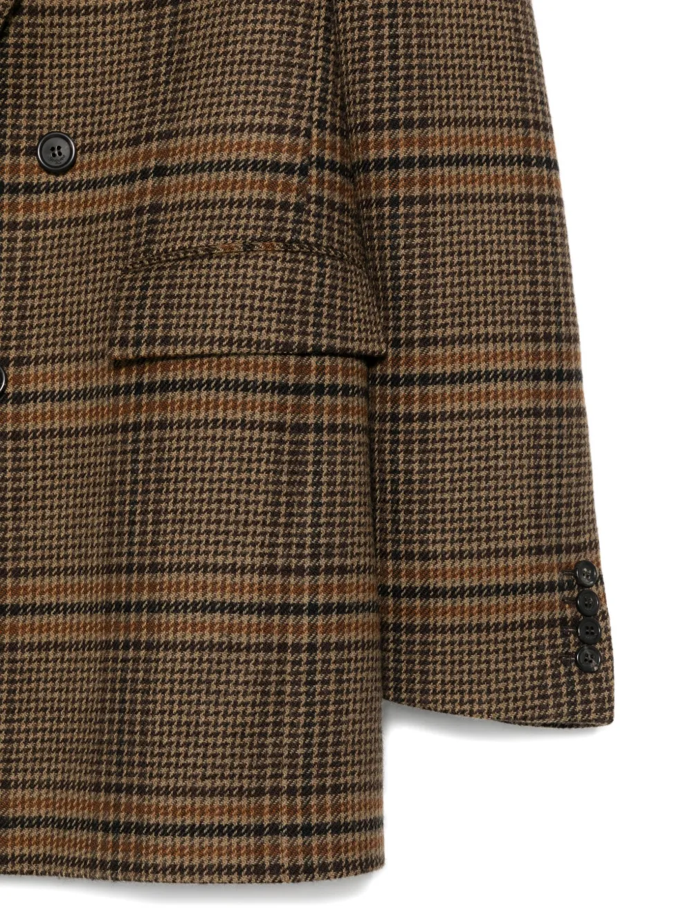 Saint Laurent Double-breasted Checked Blazer In Brown