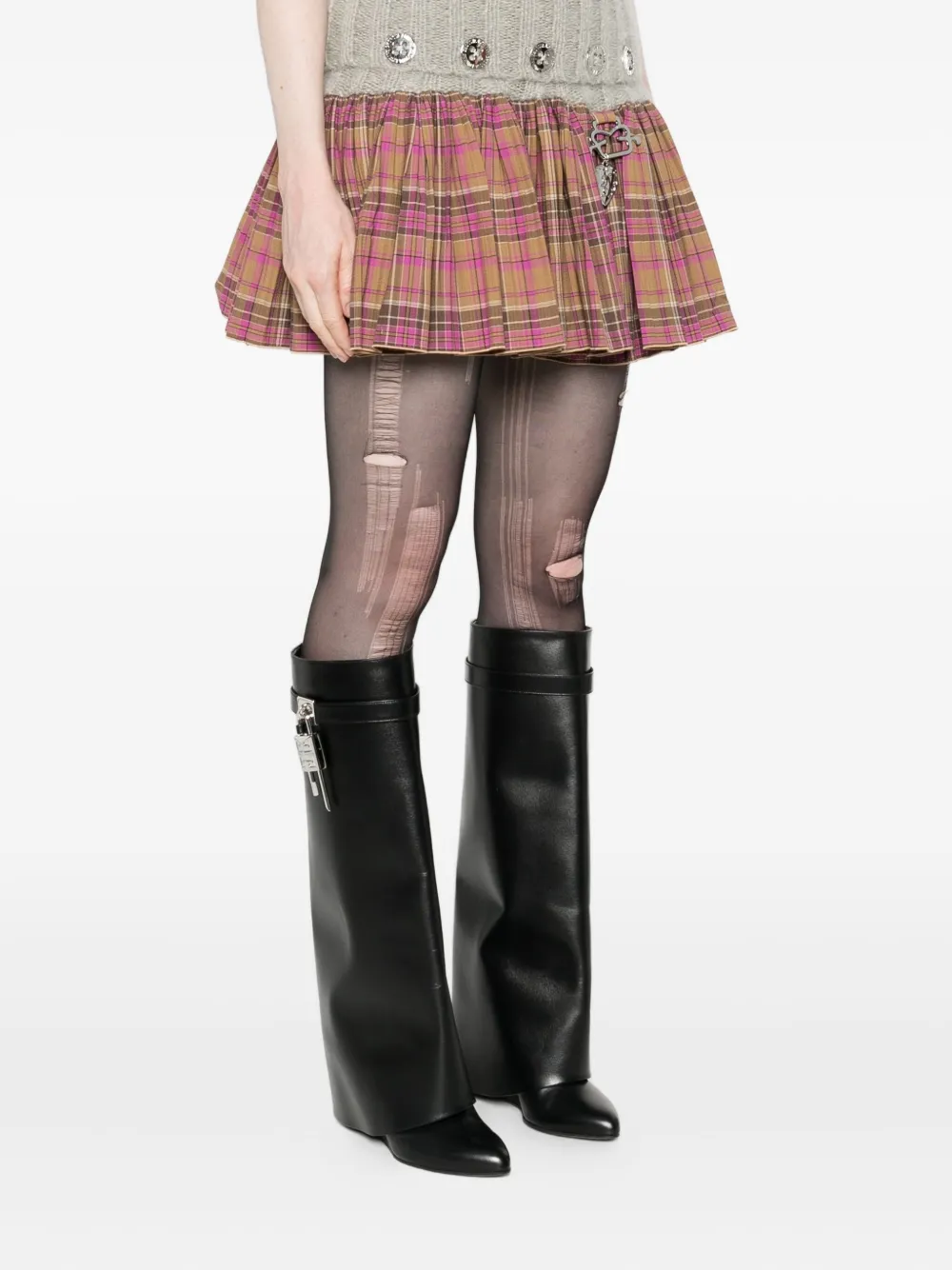 Chopova Lowena Sequin-embellished Plaid Skirt In Gray
