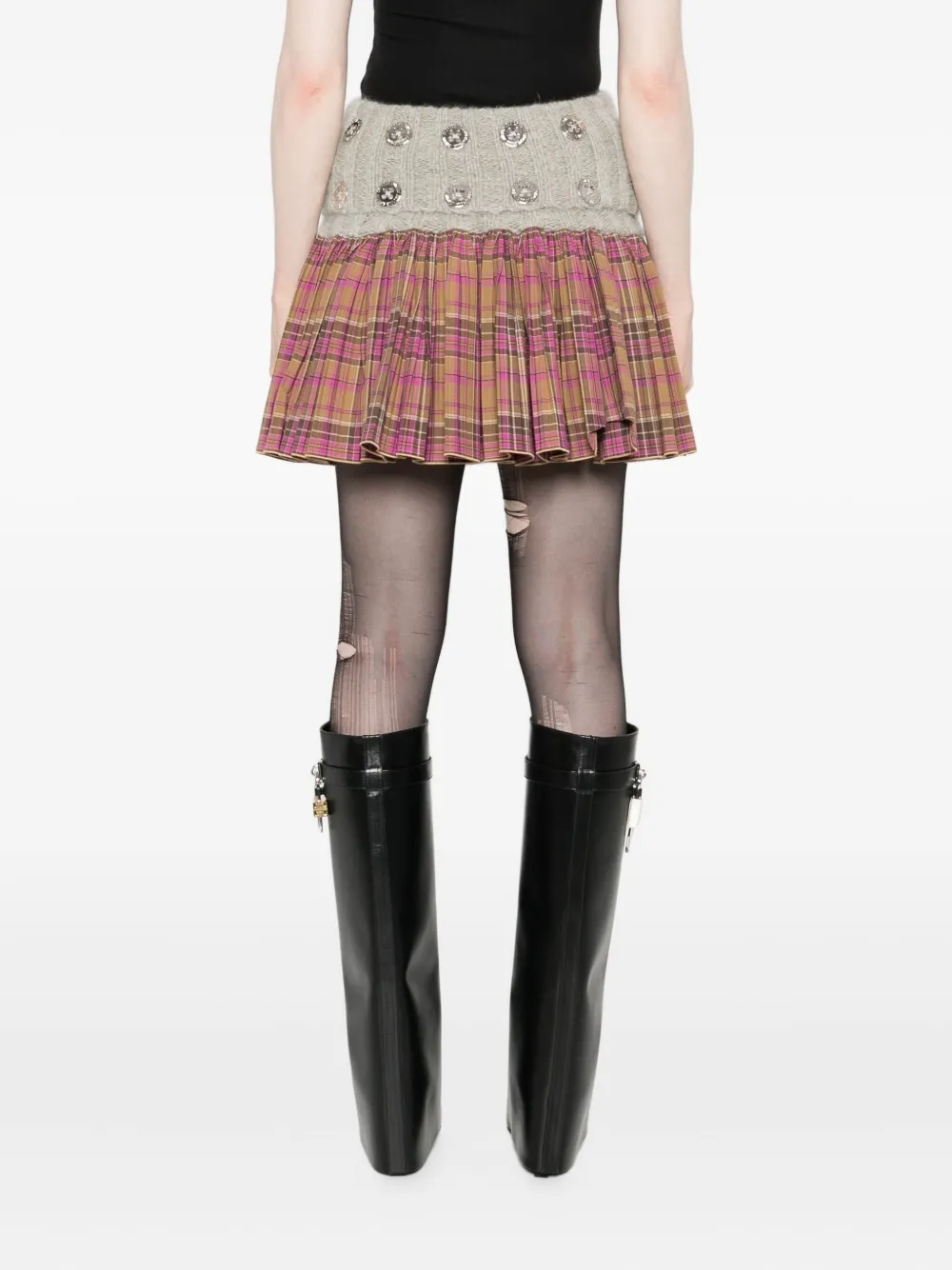 Chopova Lowena Sequin-embellished Plaid Skirt In Gray