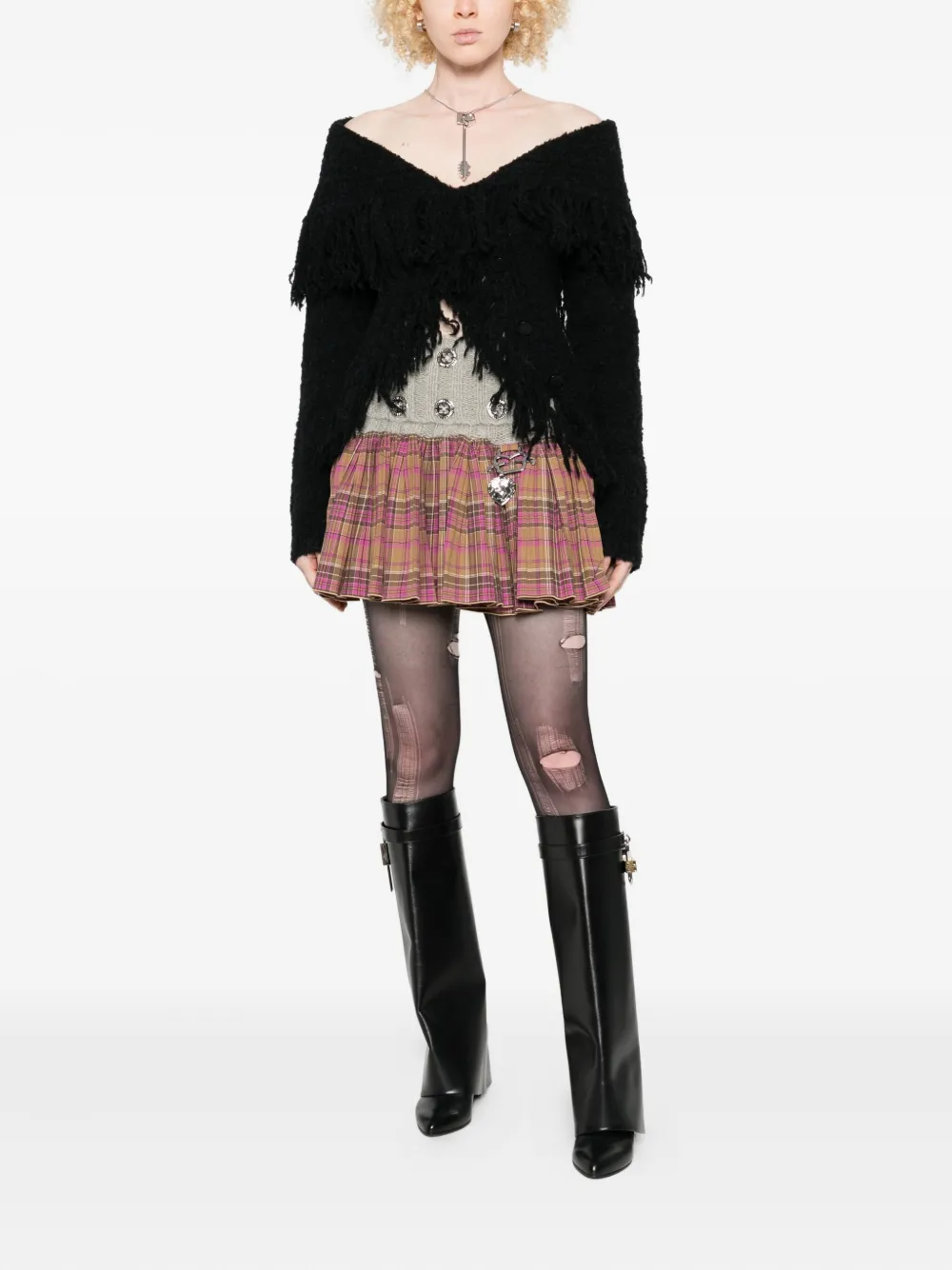 Chopova Lowena sequin-embellished plaid skirt - Grijs