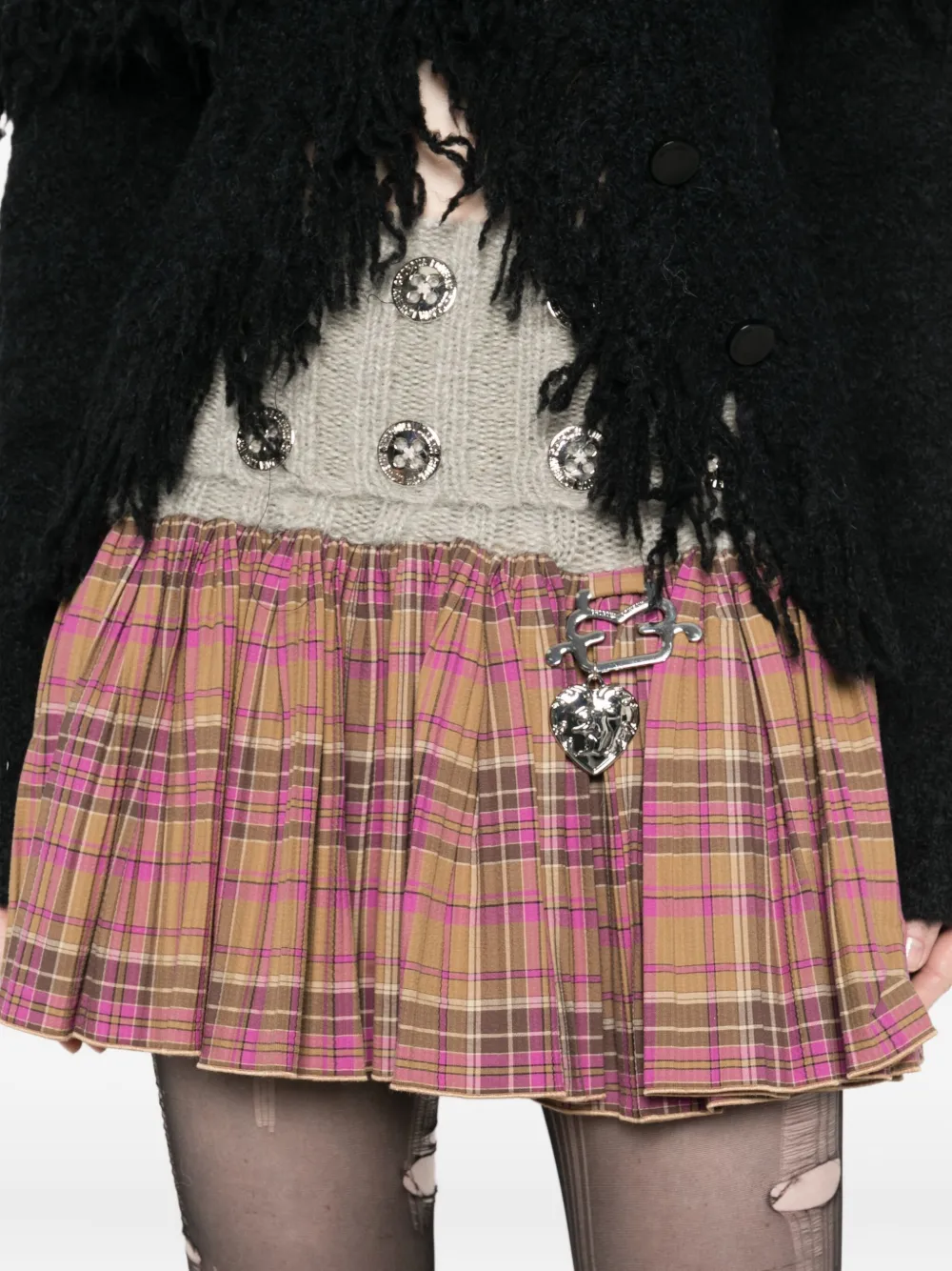 Chopova Lowena Sequin-embellished Plaid Skirt In Gray