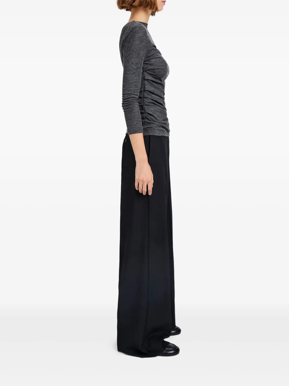 Proenza Schouler White Label Blythe Boat-neck Gathered Top In Gray
