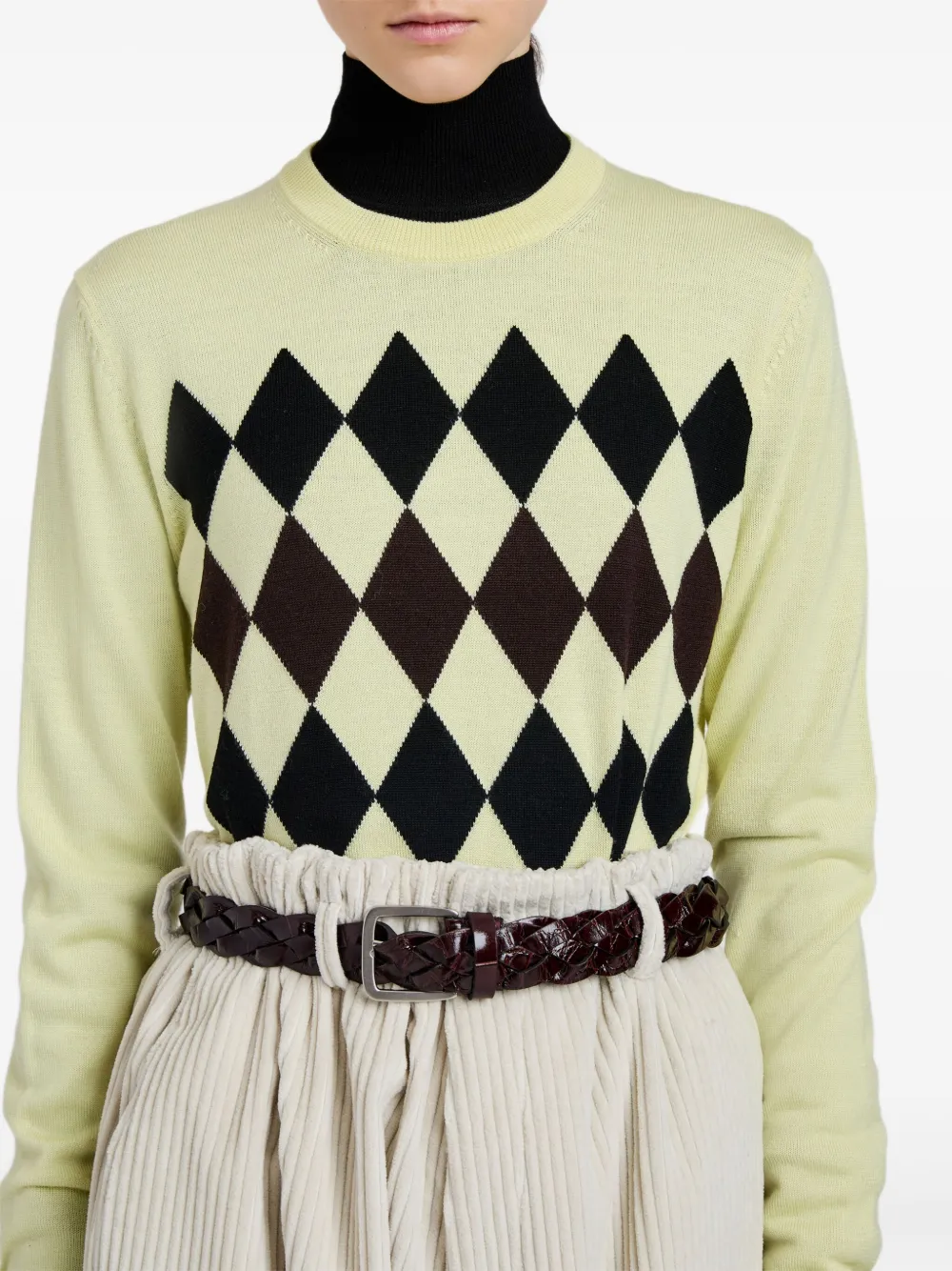 Proenza Schouler Diamond-pattern Merino Wool-silk Blend Sweater In Black