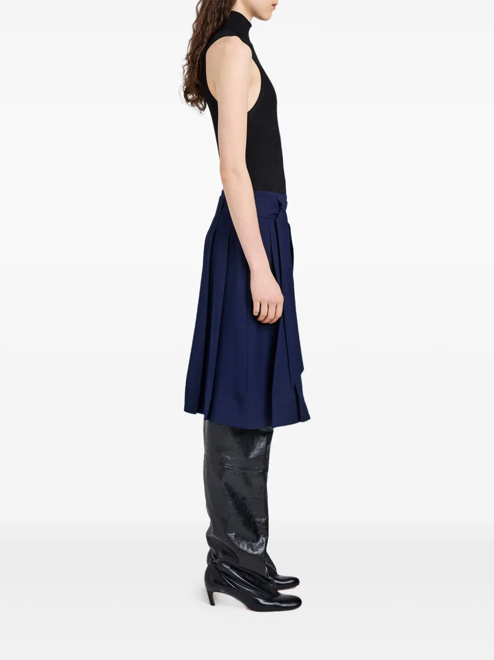 Proenza Schouler White Label Jess Pleated Belted Skirt In Blue