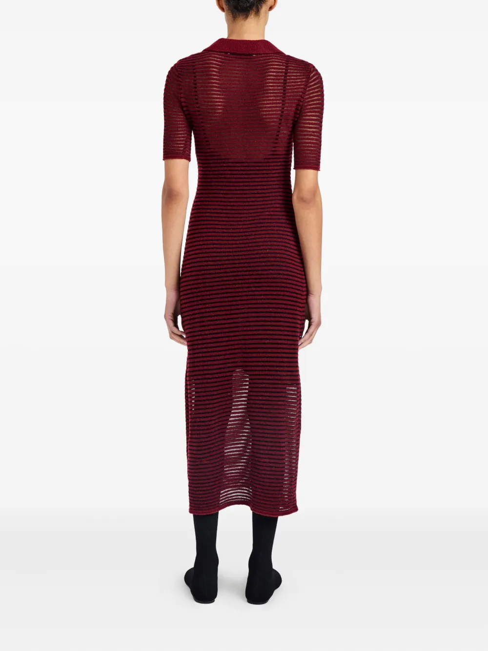 Proenza Schouler White Label Meline Striped Polo-collar Midi Dress In Burgundy
