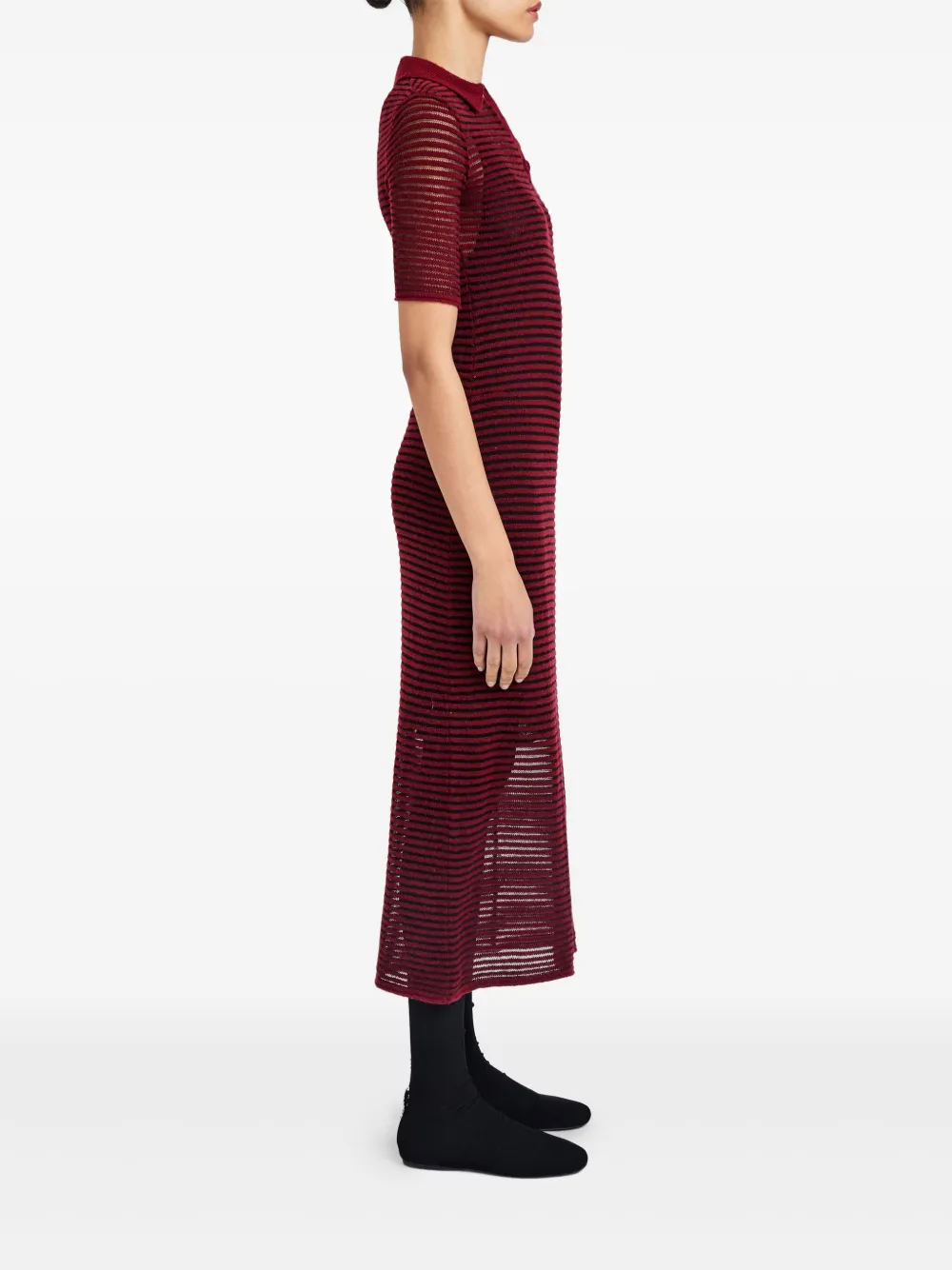 Proenza Schouler White Label Meline Striped Polo-collar Midi Dress In Burgundy