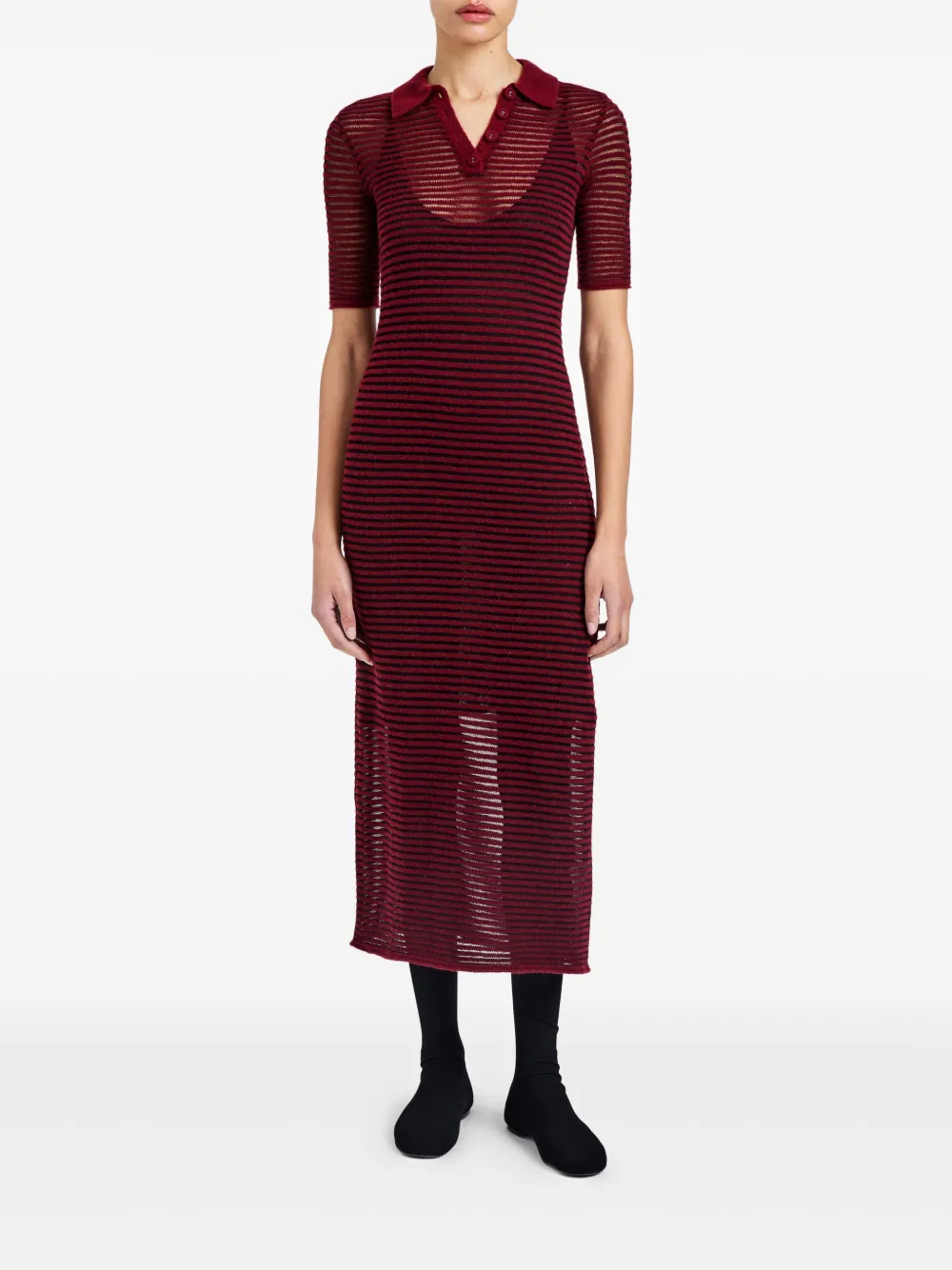 Proenza Schouler White Label Meline gestreepte midi-jurk met polokraag - Rood