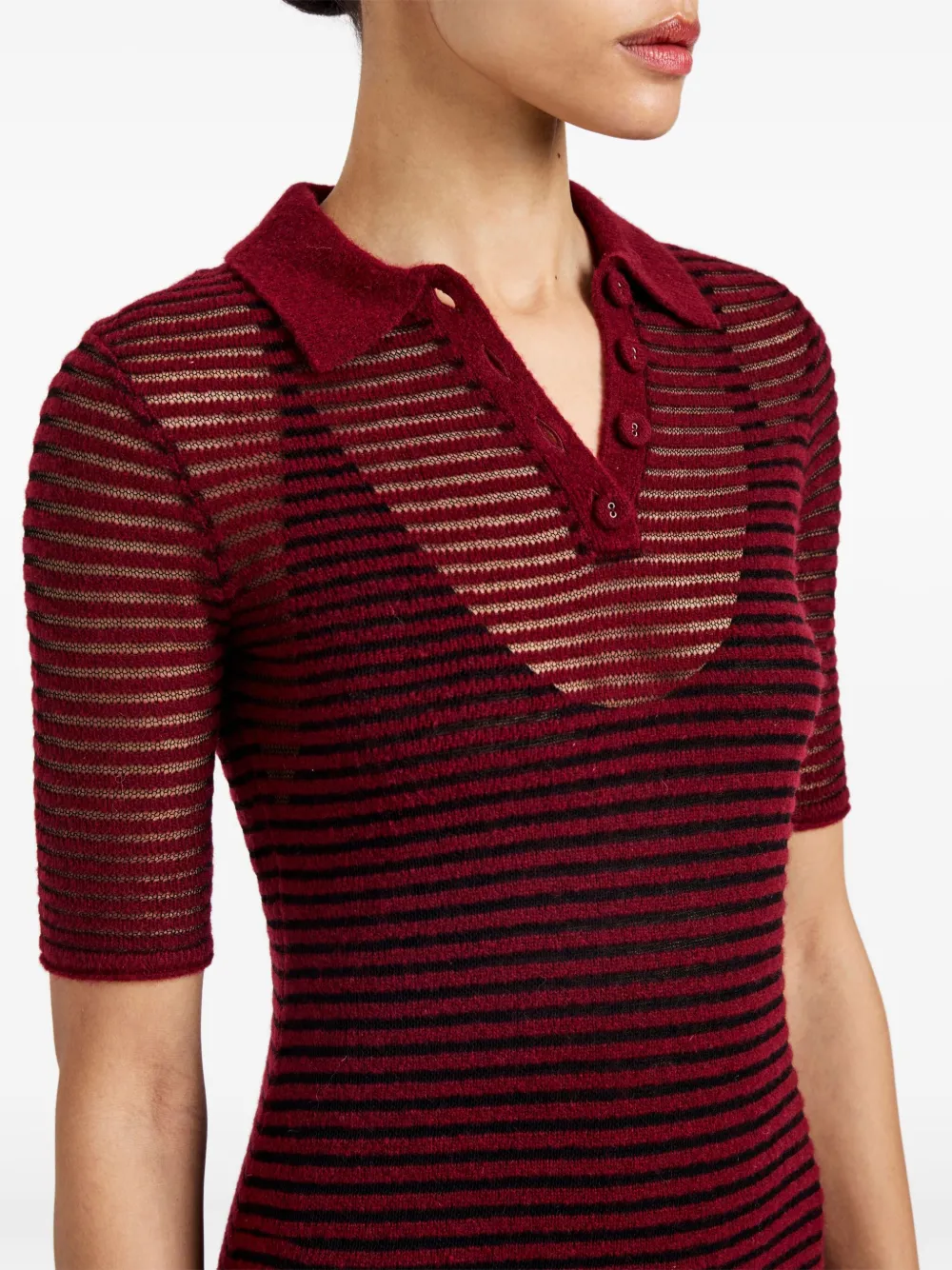 Proenza Schouler White Label Meline Striped Polo-collar Midi Dress In Burgundy