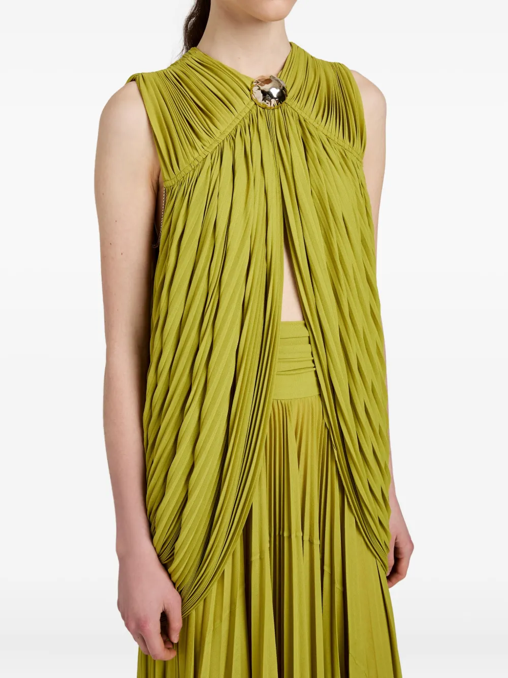 Proenza Schouler Bari Embellished Draped Gauze-jersey Top And Maxi Skirt Set In Green