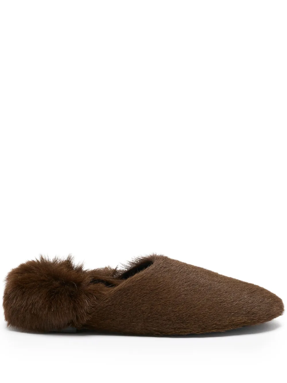 Proenza Schouler fur-trimmed calfskin slippers Brown