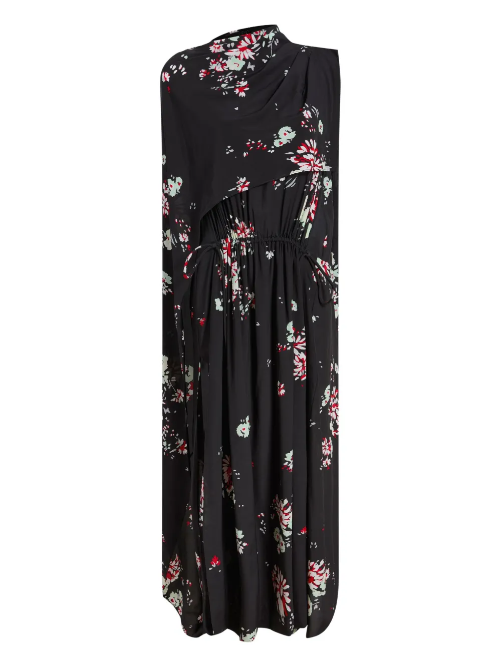 Proenza Schouler Floral-print Cape Midi Day Dress In Black