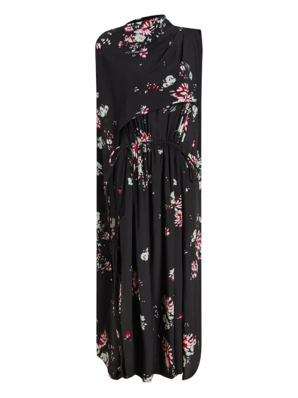 Proenza Schouler Floral-print Cape Midi Day Dress in Black