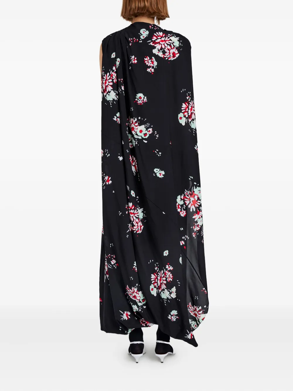 Proenza Schouler Floral-print Cape Midi Day Dress In Black