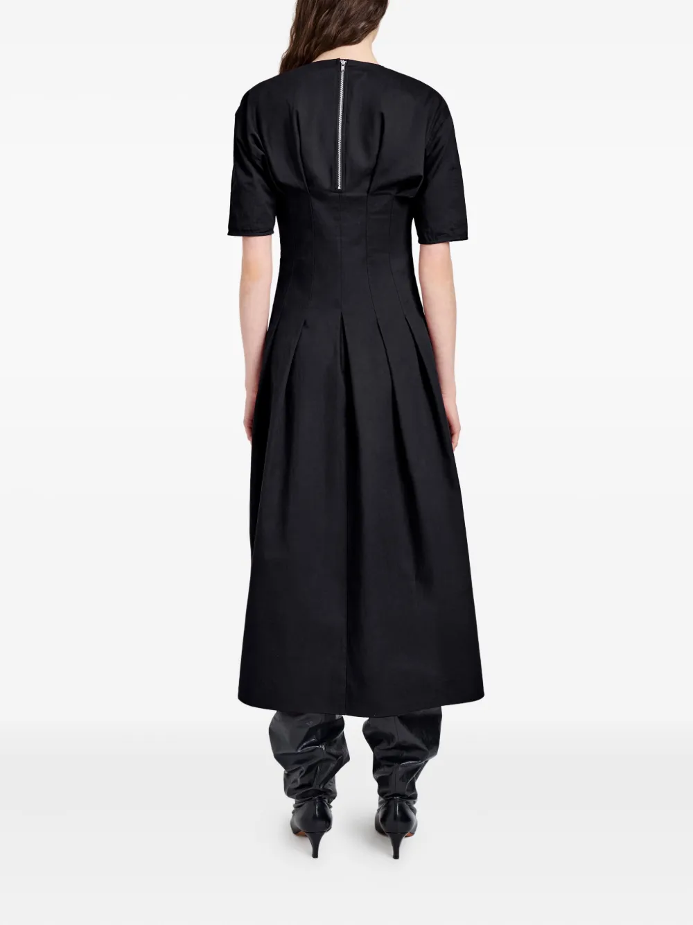 Proenza Schouler White Label Ainsley Pleated Short-sleeve Midi Dress In Black