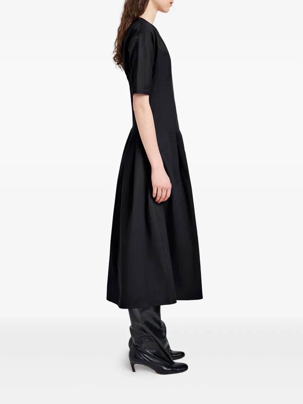 Proenza Schouler White Label Ainsley Pleated Short-sleeve Midi Dress In Black