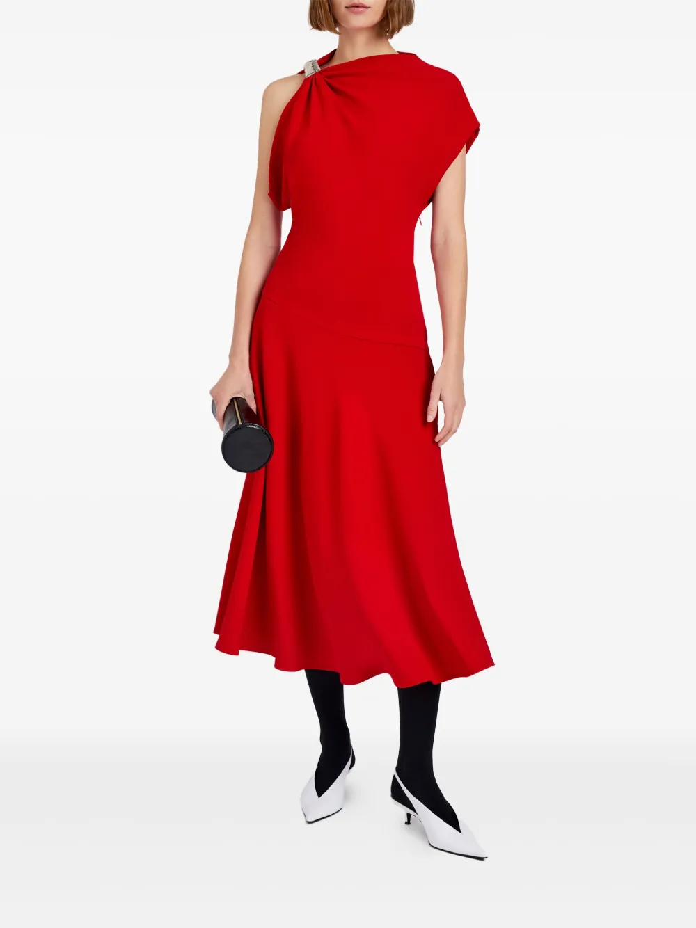Proenza Schouler Draped One-shoulder Midi Party Dress In Red