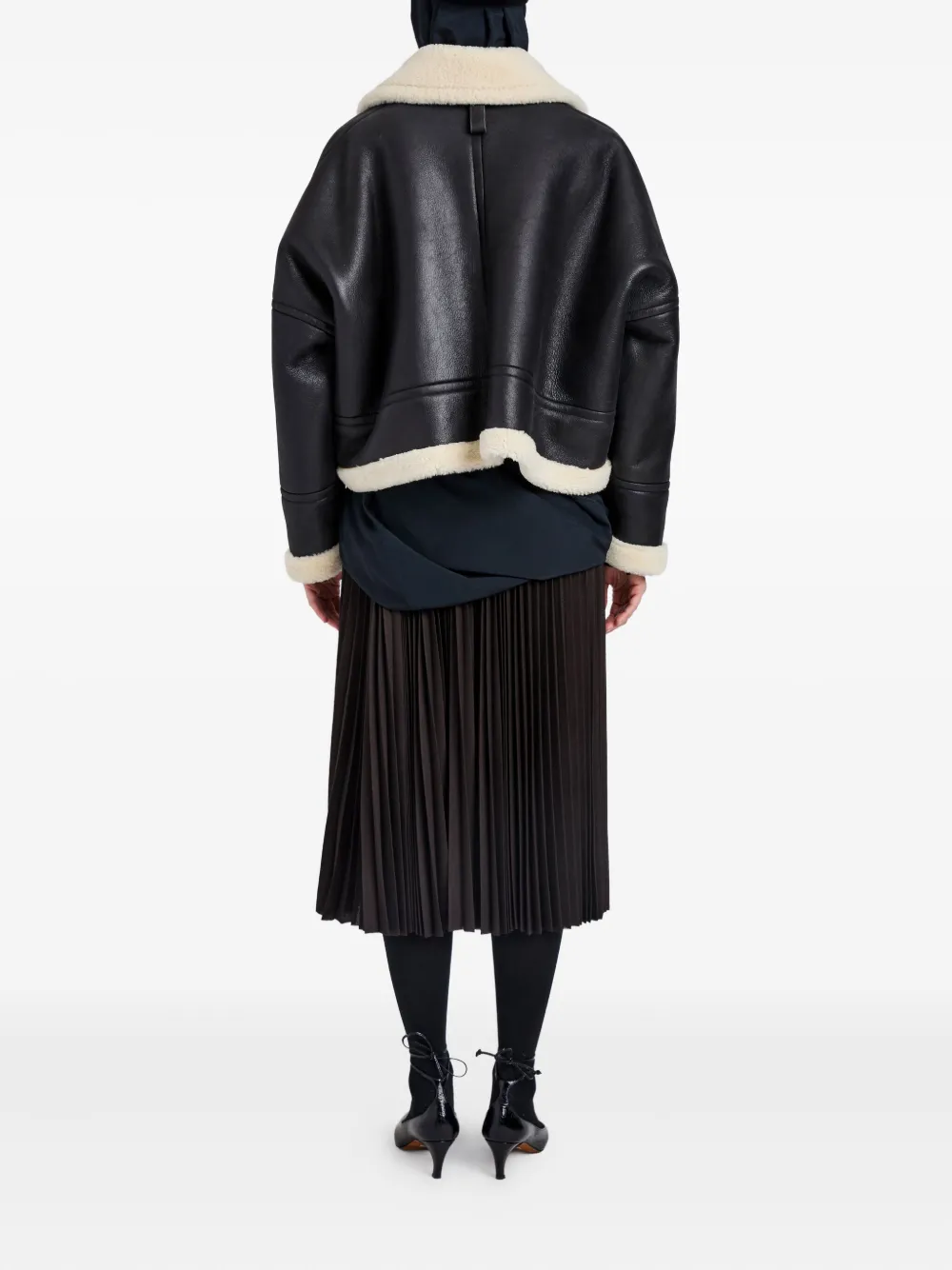 Proenza Schouler Alya Lamb Shearling Oversized Aviator Jacket In Black