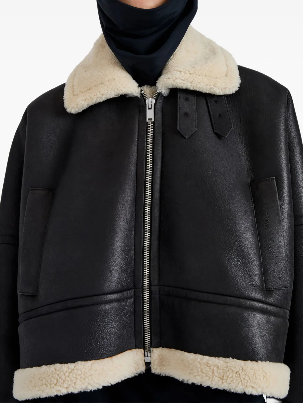 Proenza Schouler Alya Lamb Shearling Oversized Aviator Jacket In Black