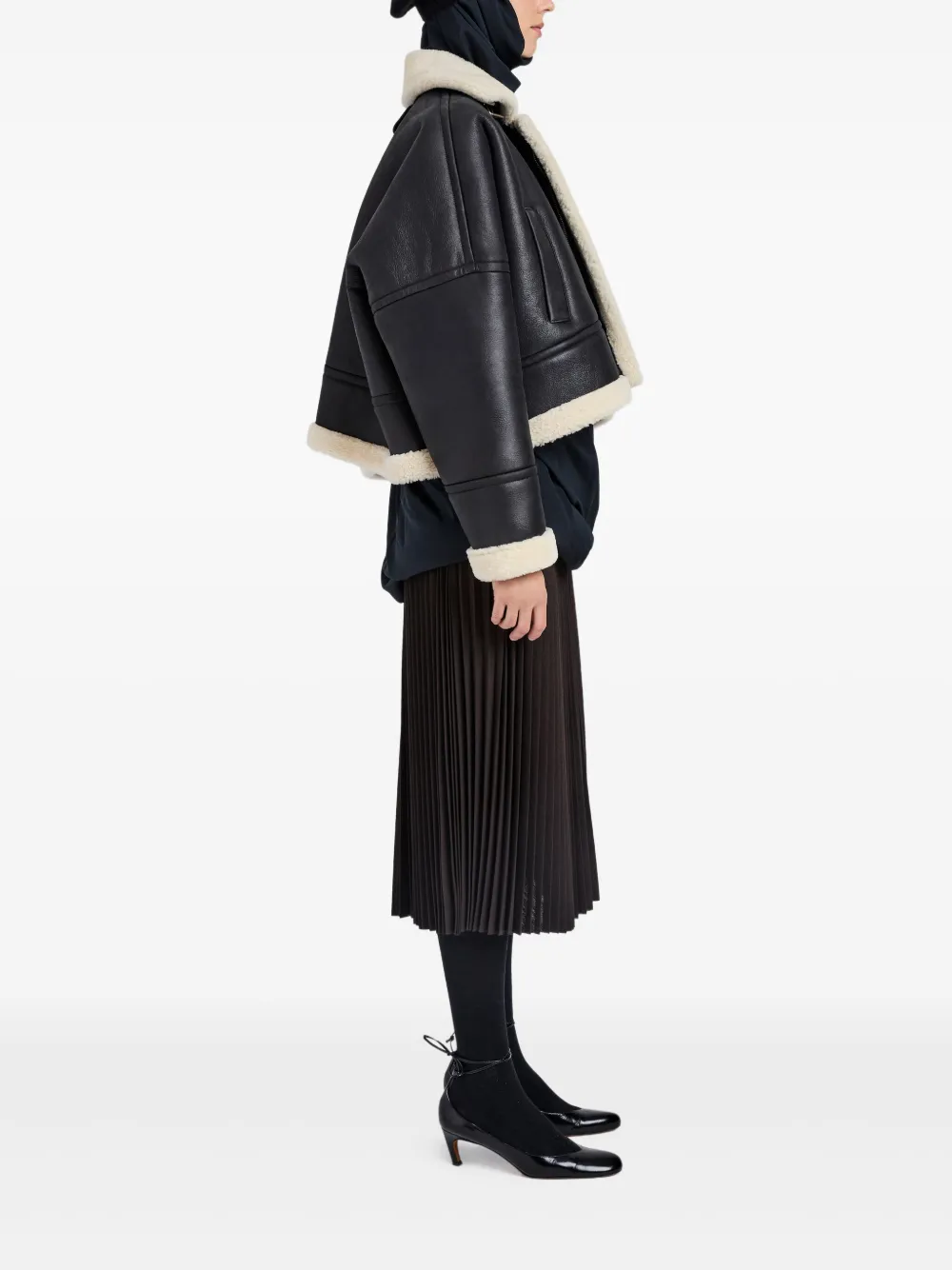 Proenza Schouler Alya Lamb Shearling Oversized Aviator Jacket In Black