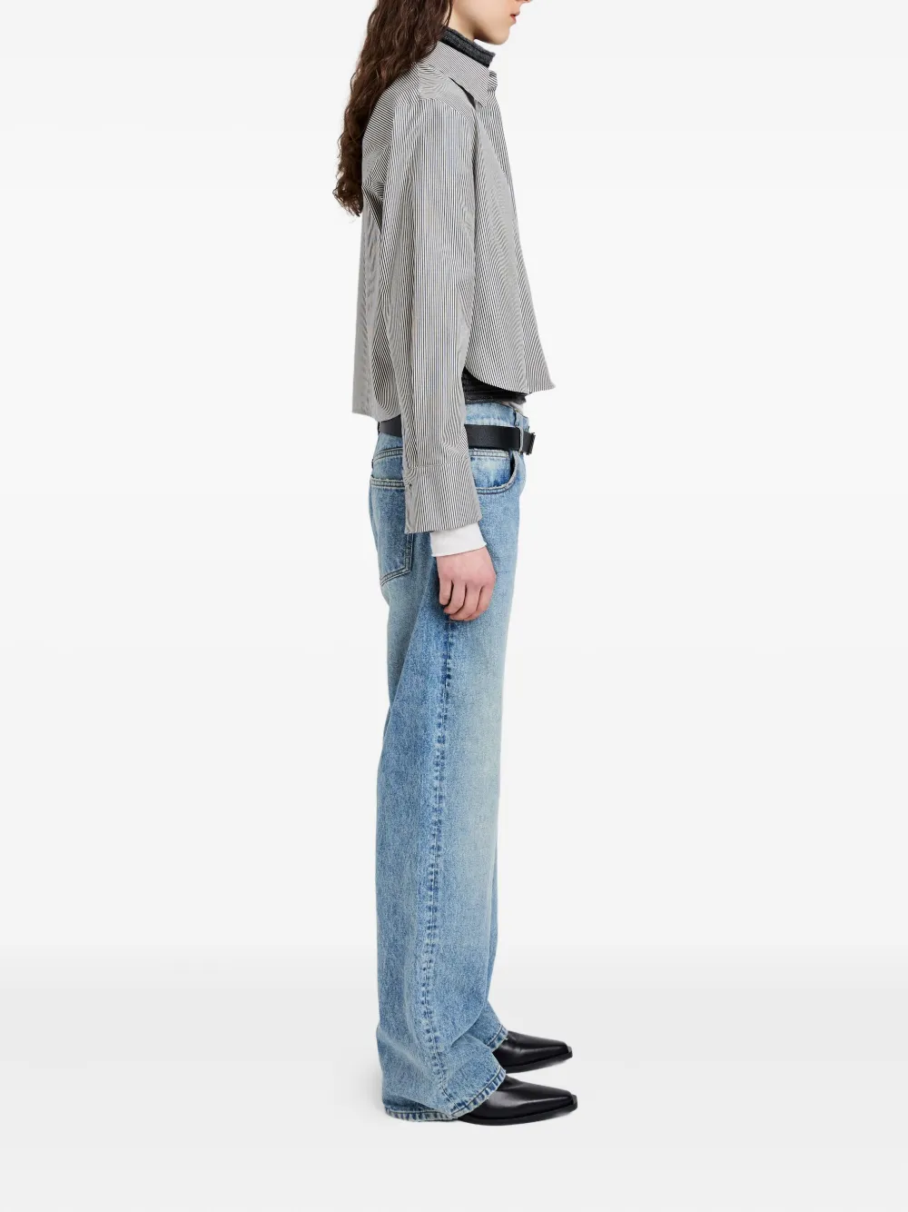 Proenza Schouler White Label Olive Pinstripe Cropped Shirt In Gray