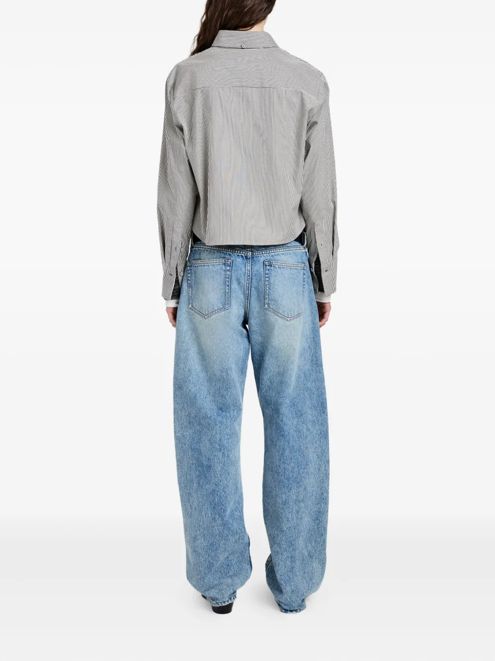 Proenza Schouler White Label Olive Pinstripe Cropped Shirt In Gray