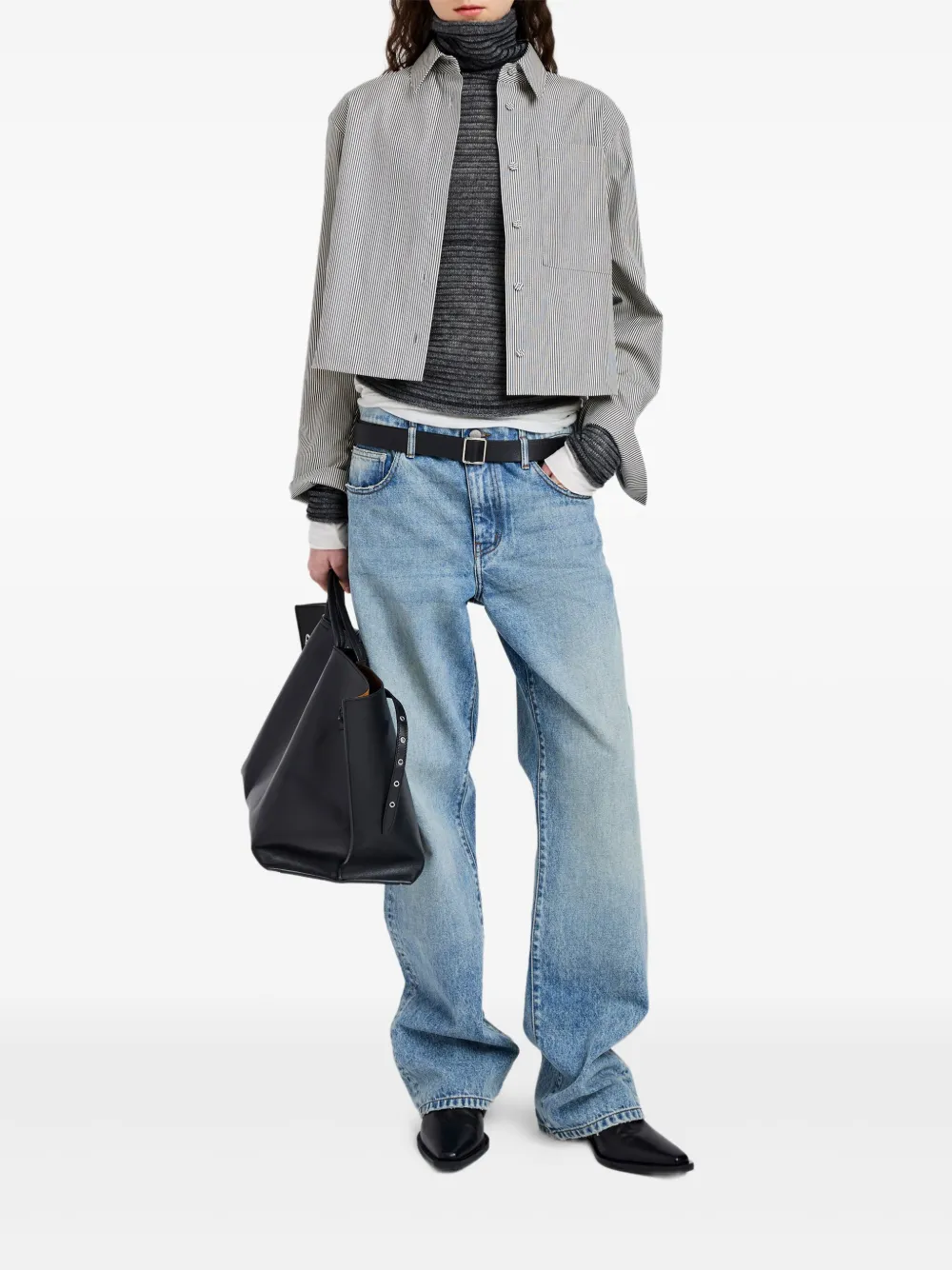 Proenza Schouler White Label Olive pinstripe cropped shirt | Shirts | Image 2