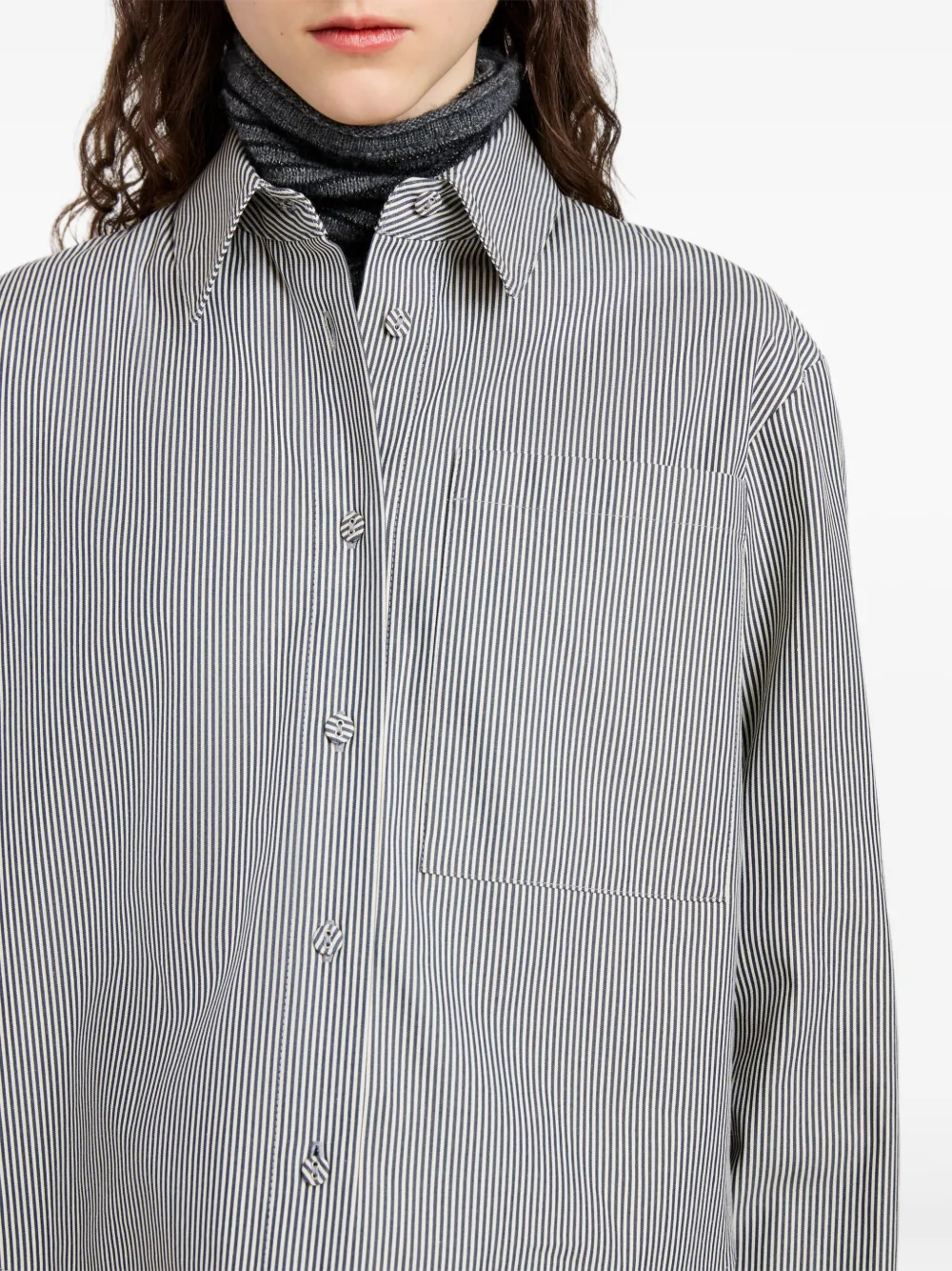 Proenza Schouler White Label Olive Pinstripe Cropped Shirt In Gray
