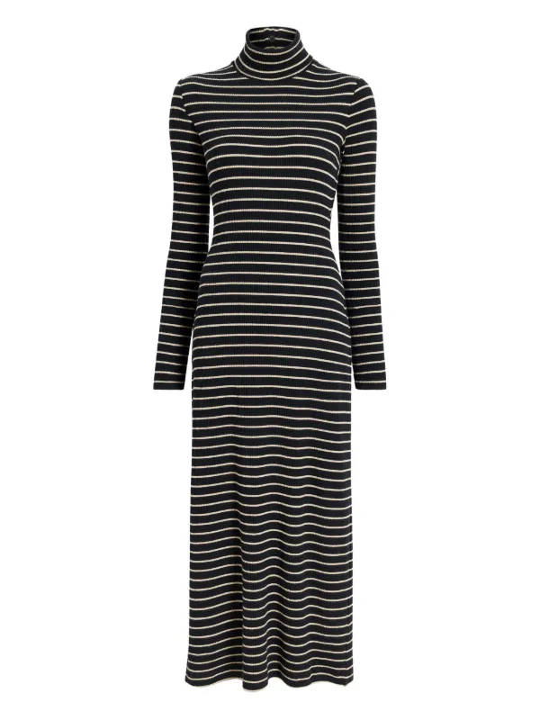chinese dress ladies Black and White Striped Ruffle Sleeve Maxi Dress