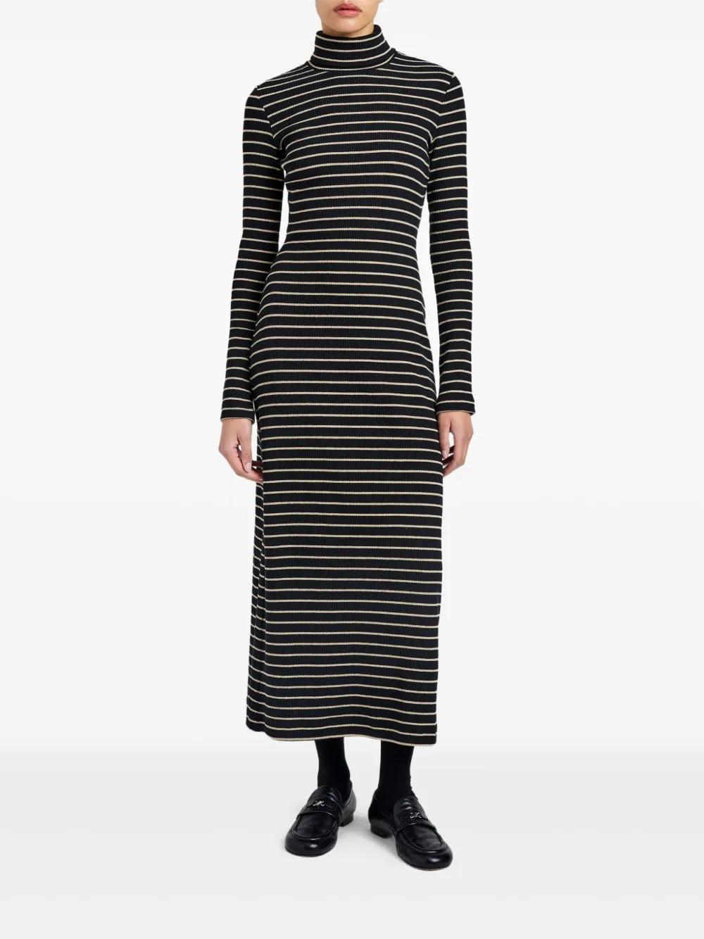 Proenza Schouler White Label Frances geribbelde gestreepte midi-jurk - Zwart