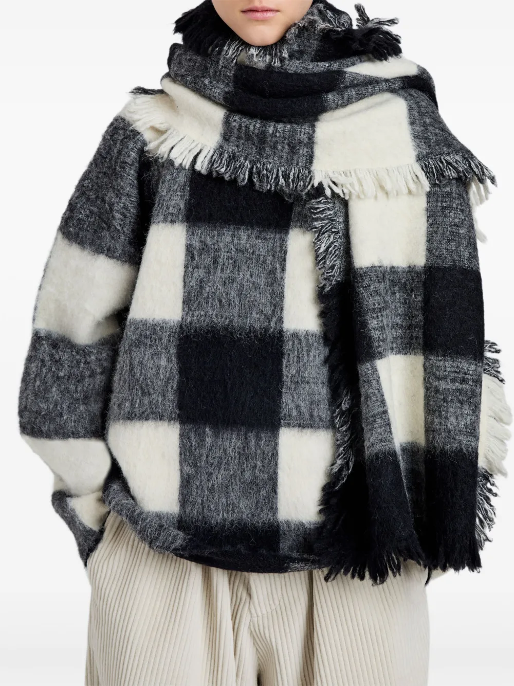 Proenza Schouler Checked Fringed Scarf In Gray