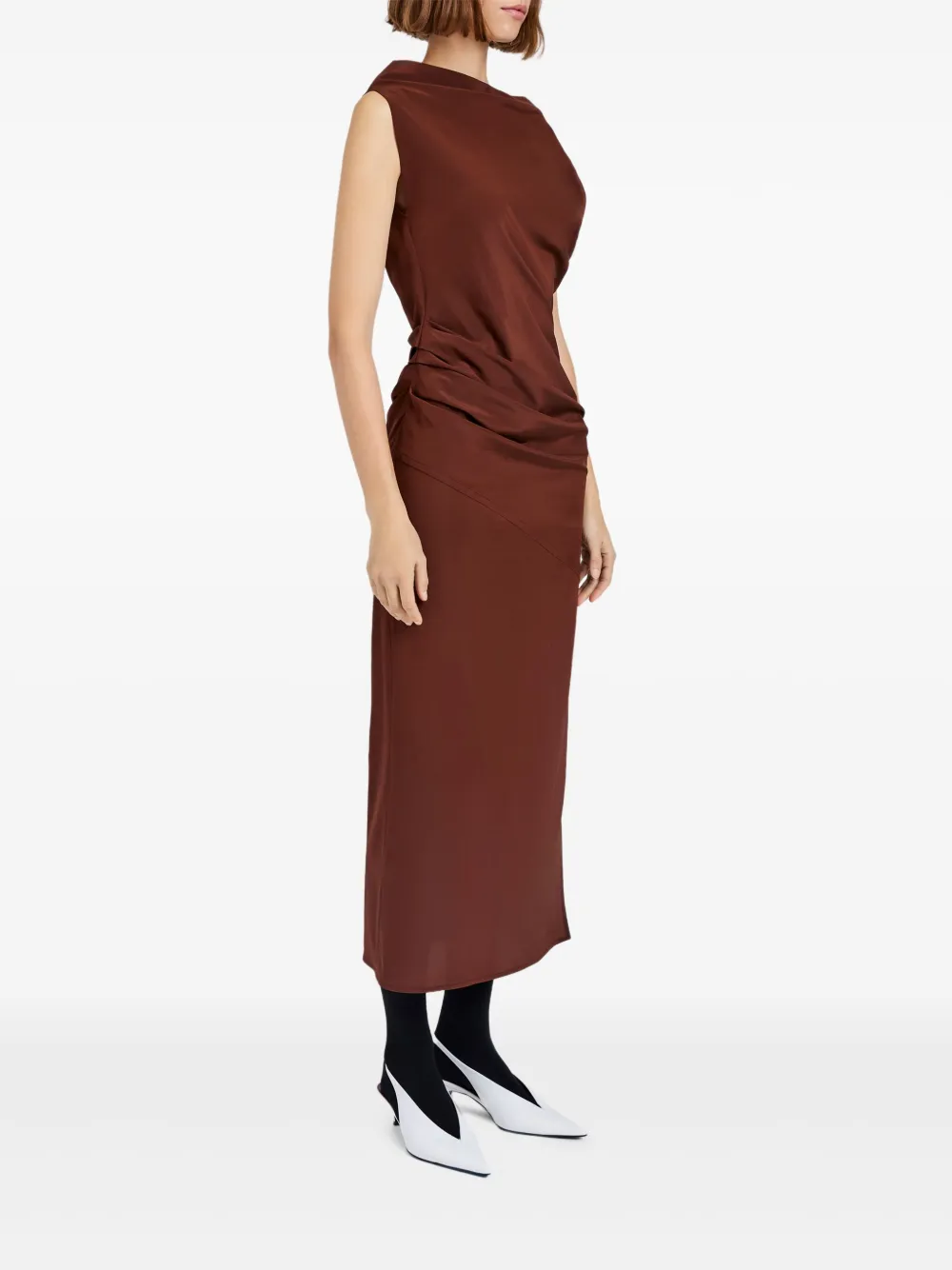 Proenza Schouler Draped Cowl-neck Midi Day Dress In Brown