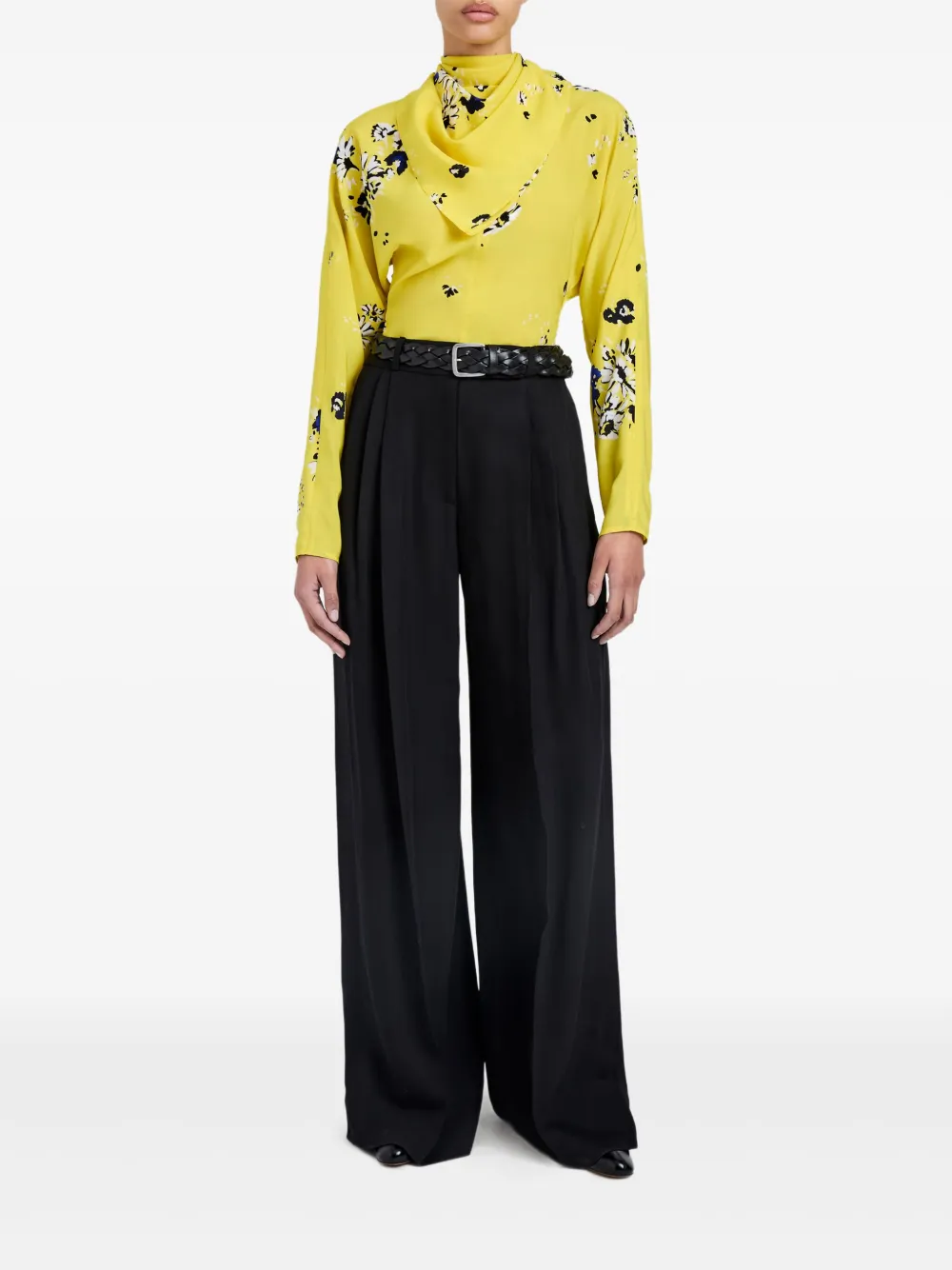 Proenza Schouler Blouse met gedrapeerde hals en bloemenprint - Geel