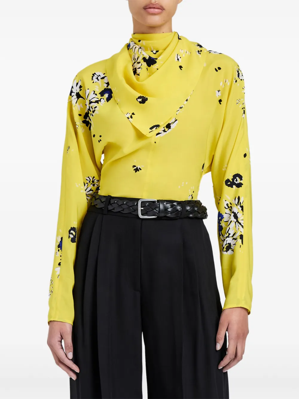Proenza Schouler Blouse met gedrapeerde hals en bloemenprint Geel