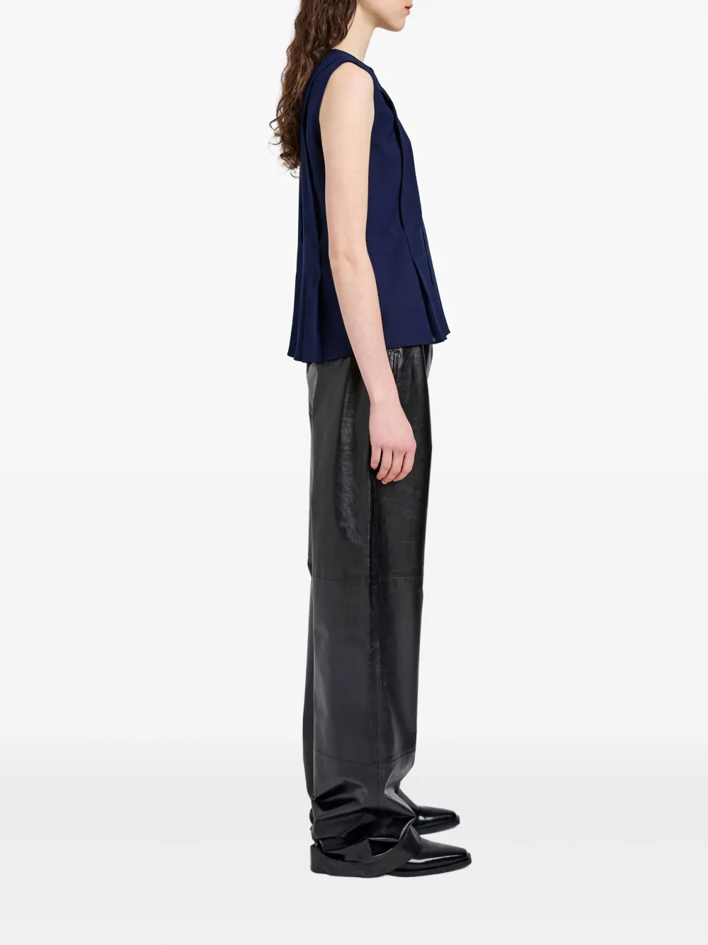 Proenza Schouler White Label Makayla Pleated Sleeveless Top In Blue