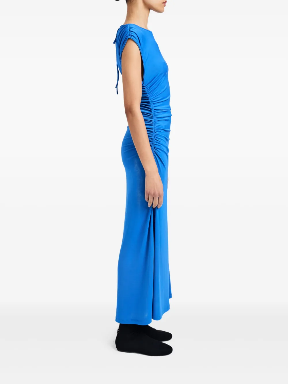 Proenza Schouler White Label Mimi Gathered-sleeve Midi Dress In Blue