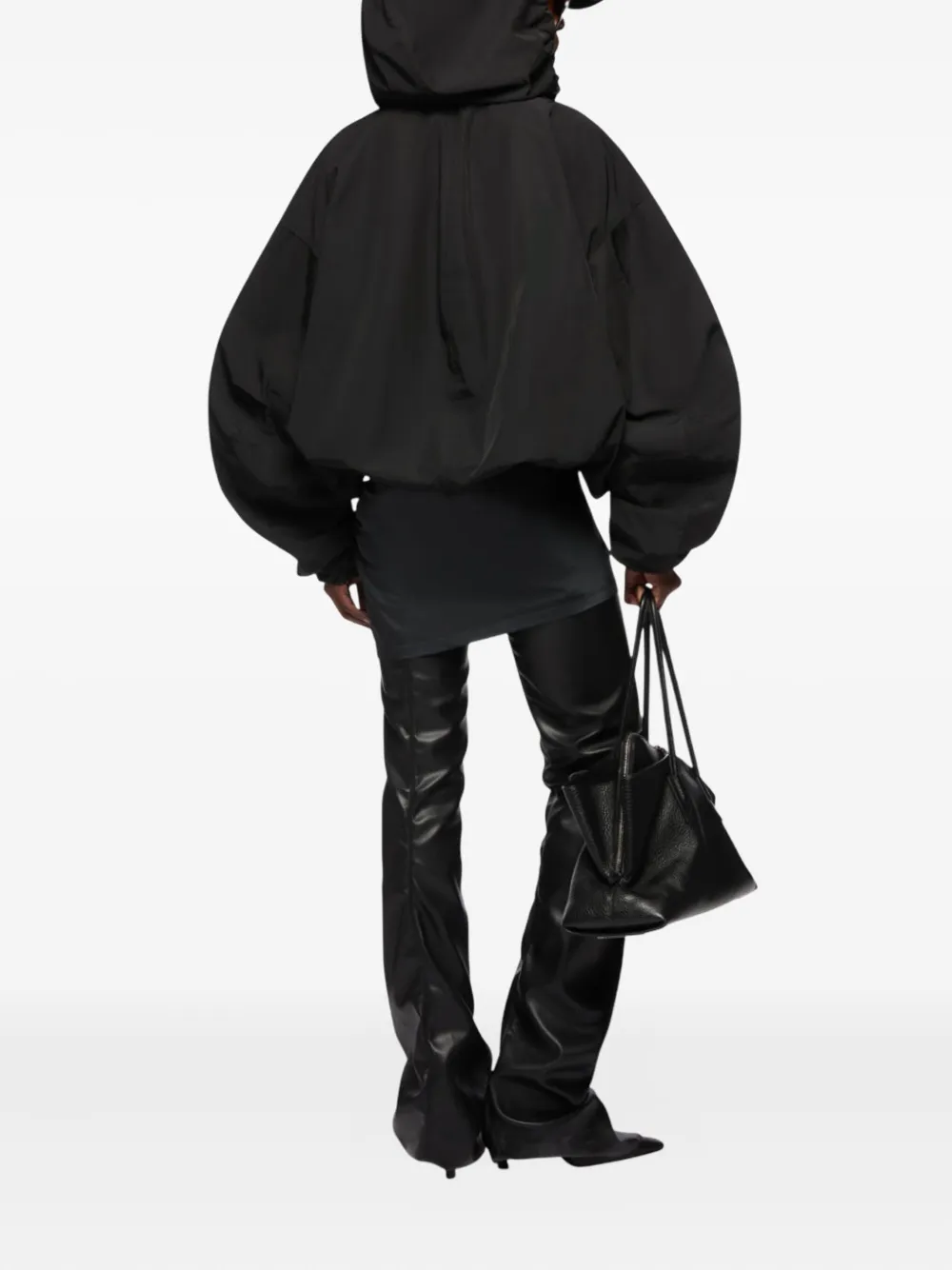 Attico Bomber Jacket With Hood And Drawstring Hem In Black