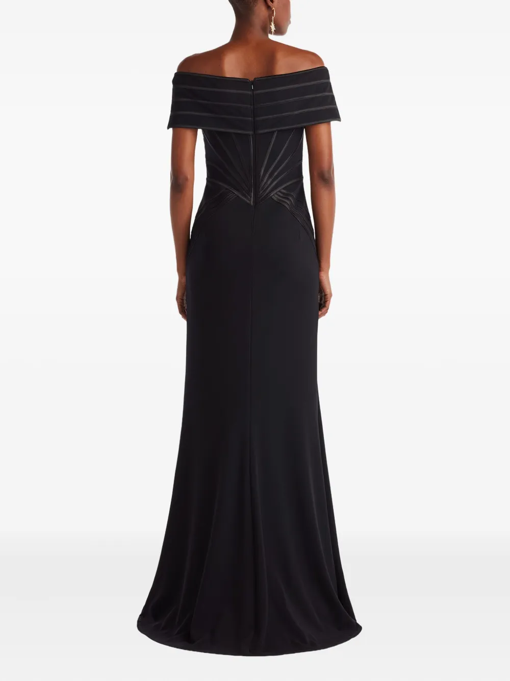 Tadashi Shoji Off-shoulder Panelled Gown In Black