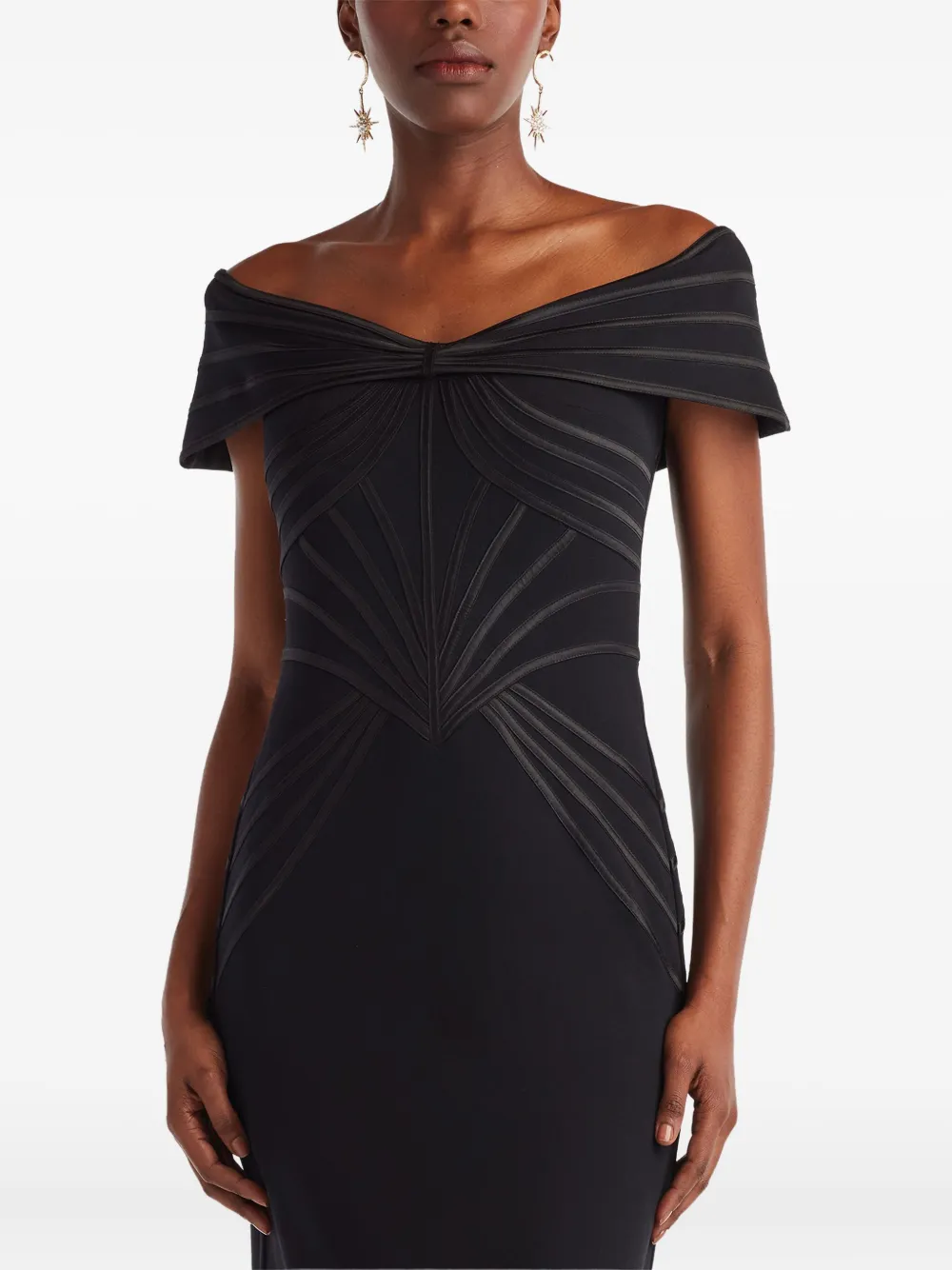Tadashi Shoji Off-shoulder Panelled Gown In Black