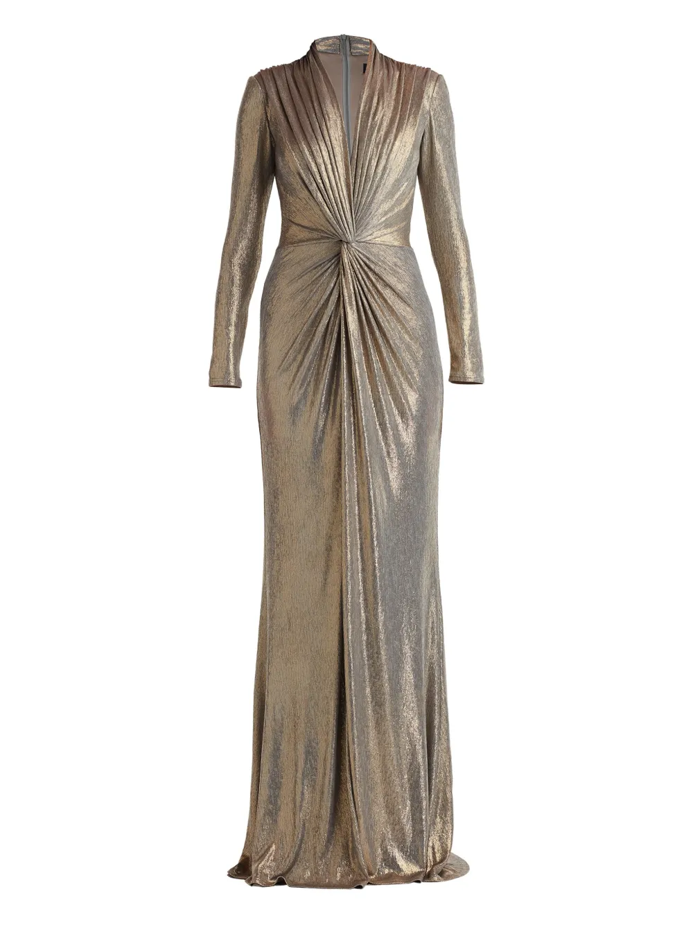 Tadashi Shoji pleated knot-front maxi dress | Gold | Image 1