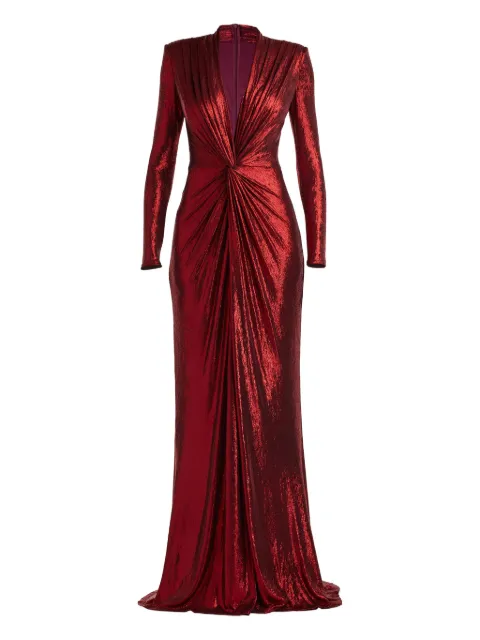 Tadashi Shoji draped twist-front long-sleeve gown 