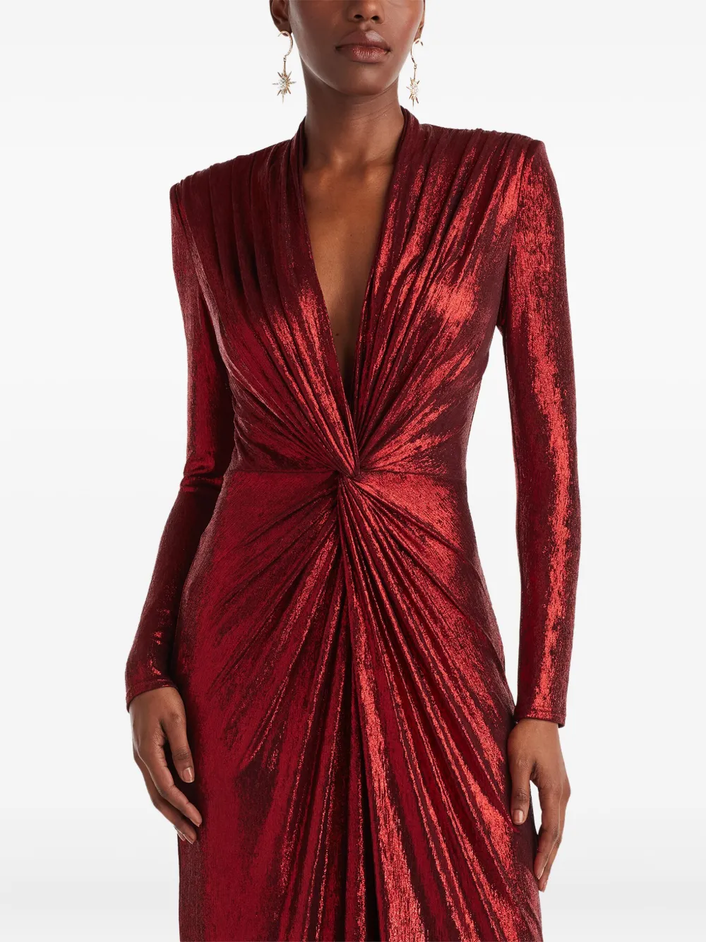 Tadashi Shoji Draped Twist-front Long-sleeve Gown In Red
