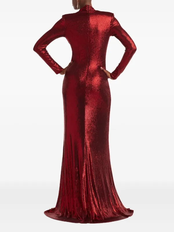 Tadashi Shoji Draped twist-front long-sleeve Gown Red FARFETCH IN