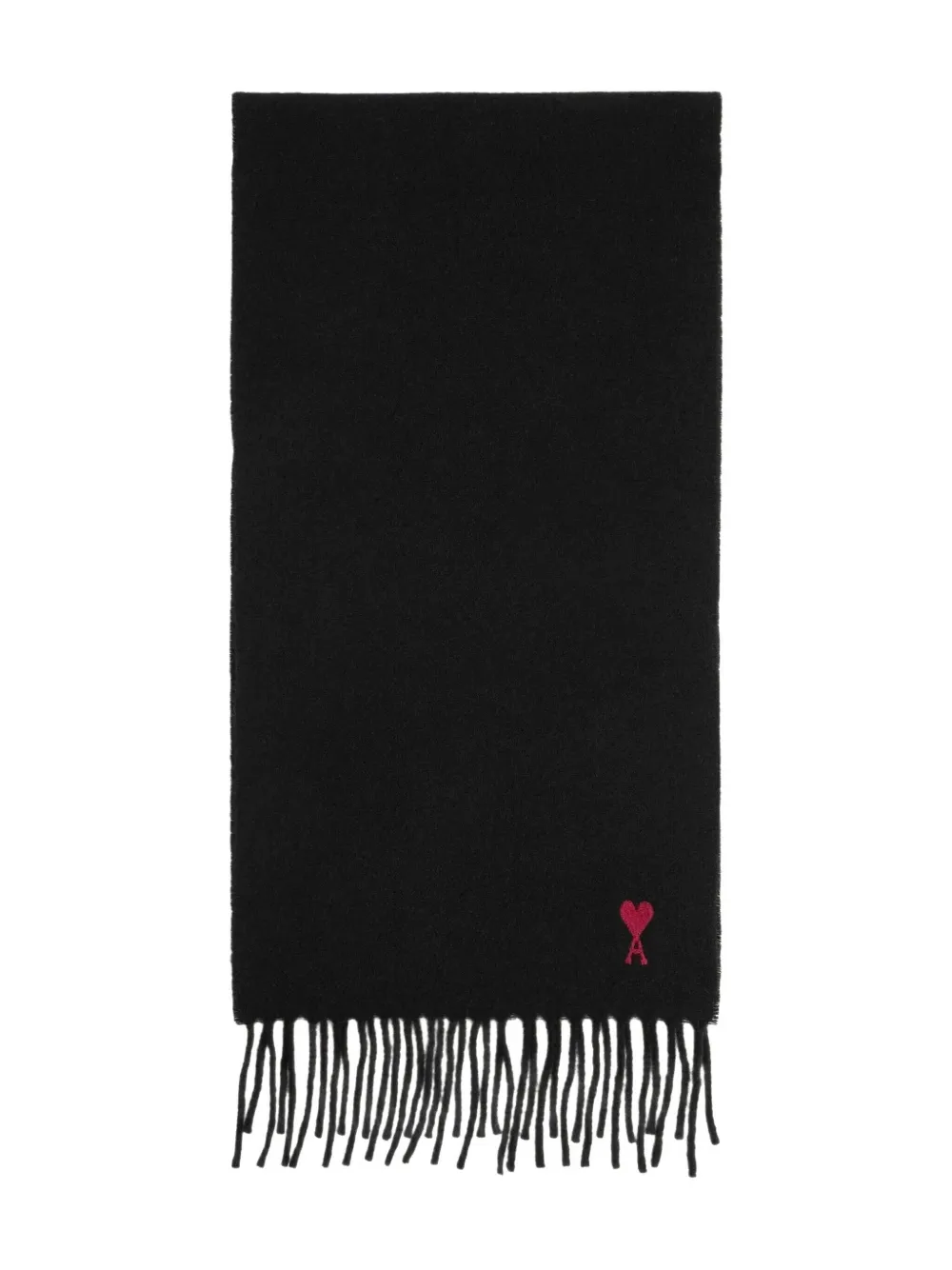 AMI Paris heart-embroidered fringed scarf | Black | Image 1