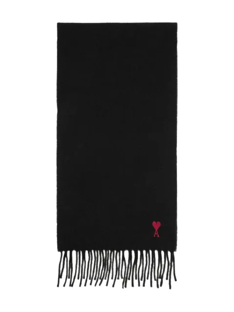 AMI Paris heart-embroidered fringed scarf