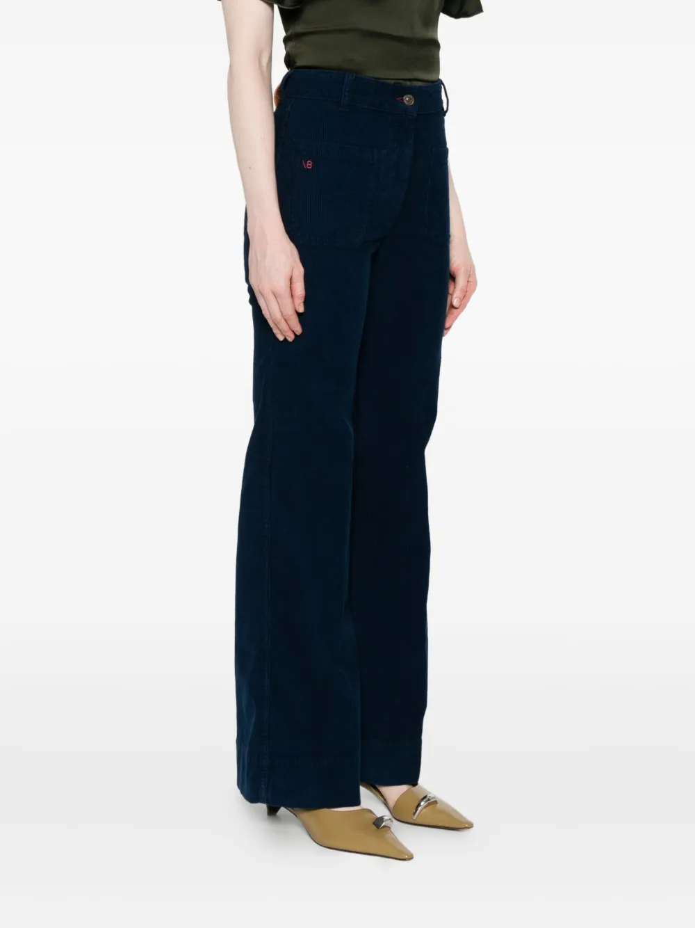 Victoria Beckham Ribfluwelen broek met zak aan de voorkant Blauw