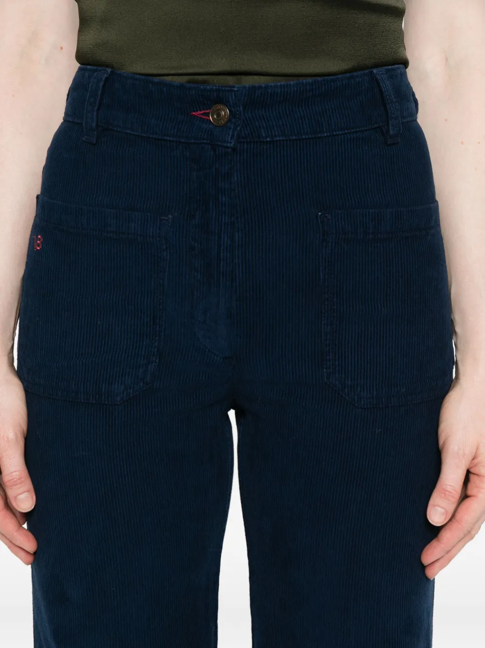 Victoria Beckham Ribfluwelen broek met zak aan de voorkant Blauw