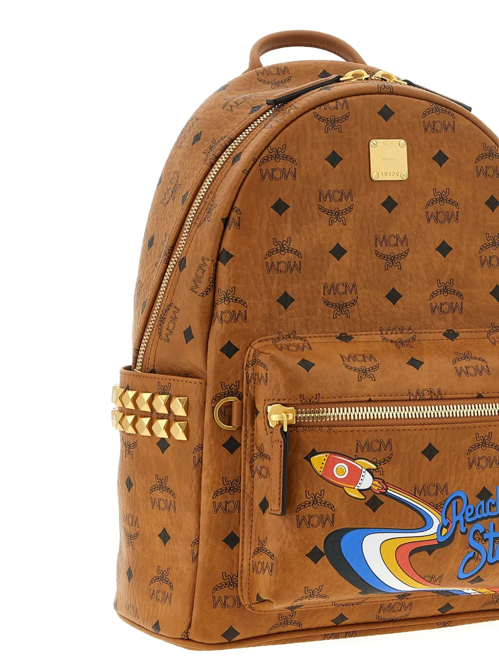 Mcm Visetos-monogram Rocket-print Backpack In Brown