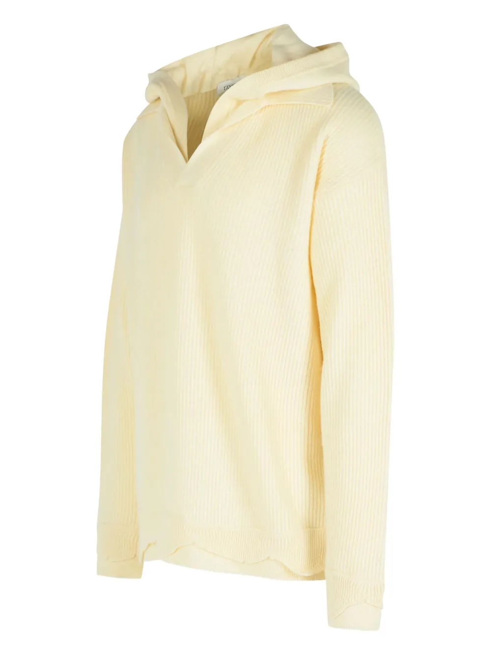 Laneus Hooded V Neck Long Sleeve Knit Sweater In Yellow