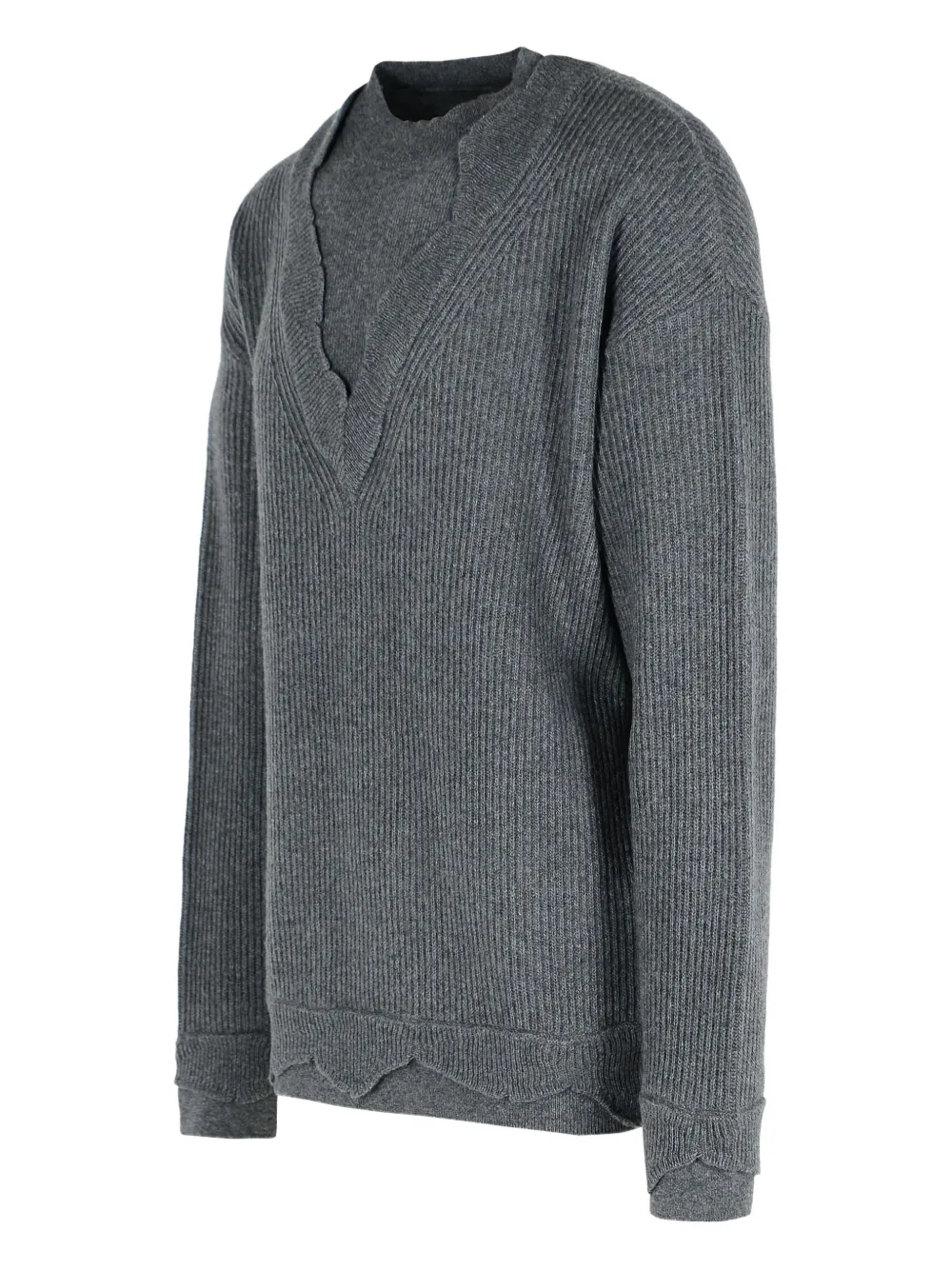 Laneus V Neck Ribbed Sweater With Long Sleeves In Gray